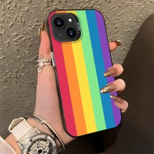 HONTINGA iPhone 14 Plus ile Uyumlu Kılıfı Silikon Kenar Sert Arka Düşüme Önleyici Basitlik Anti Düşme Kamera Korumali Gökkuşağı Desen Telefon Kılıfı Kadın ve Erkek Için Uygundur K1-0627