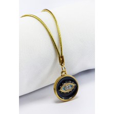 Biuti Altın Kaplama Siyah Renkli Metal Göz Parlak Taşlı Nazar Boncuğu Lüks Araba Dikiz Ayna Süsü