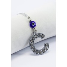 Biuti Kristal Taşlı C Harfi Metalik Renk Araba Dikiz Ayna Süsü, Hediyelik Nazar Boncuklu Araba Süsü