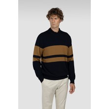 Paul & Shark Erkek Çizgi Desenli %100 Yün Normal Kalıp Yuvarlak Yakalı Uzun Kollu Triko Lacivert-Sarı Triko 15311086-327