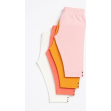 Mini Kanka Kız Çocuk 4’lü Tayt Seti – Beyaz, Toz Pembe, Pembe & Sarı, Boncuk Detaylı, Diz Altı Boy