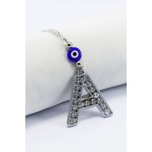 Biuti Kristal Taşlı A Harfi Metalik Renk Araba Dikiz Ayna Süsü, Hediyelik Nazar Boncuklu Araba Süsü