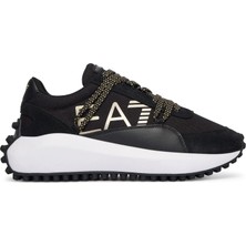 EA7 Erkek Kalın Tabanlı Marka Logolu Bağcıklı Siyah-Altın Sneaker 7X000355 AF18869-MC021