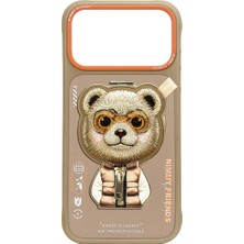 Nimmy iPhone 17 Pro Uyumlu MagSafe Stand Özellikli 3D Gözlük Fermuar Bear Nakışlı Cool Cute 2.0 Kılıf 11B