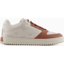 Emporio Armani Erkek Yuvarlak Burun Bağcıklı Kauçuk Taban Deri Bej Sneaker EM002849 AF18010-MZ327