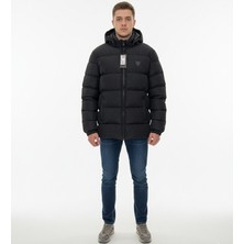 Armani Jeans Kapüşonlu Şişme Erkek Siyah ve Lacivert Mont