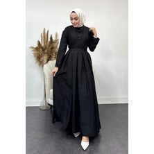 Tesettür Diyarı Içi Gömlekli Pileli Jile Elbise-Siyah