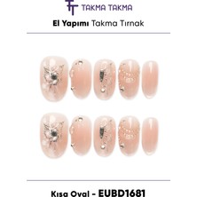 Takma Takma EUBD1681 Kısa Oval 10'lu Tekrar Kullanılabilir El Yapımı Protez Takma Tırnak Ten Rengi-Xs