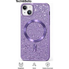 Tech&bello accessories Iphone 14 Uyumlu Kamera Çıkıntılı Darbeye Dayanıklı Simli Kılıf