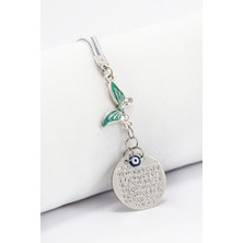 Biuti Küçük Gümüş Renkli Metal Ayetel Kürsi Araba Dikiz Ayna Süsü Pastel Turkuaz Taşlı Kelebek