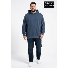 Superlife Erkek Büyük Beden Ince Kapşonlu Kollar ve Etek Ribanalı Ince Swatshırt SPR26BSW957