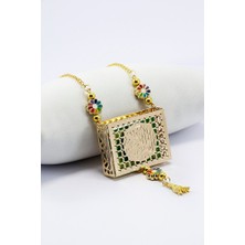 Biuti Ajurlu Metal Kaplı Minyatür Kur' An-I Kerim Araba Dikiz Ayna Süsü, Renkli Çiçekli Püsküllü Hediyelik