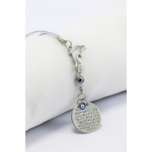 Biuti Gümüş Renkli Yunus Balığı Cam Nazar Boncuklu Metal Ayet'el Kürsi Araba Dikiz Ayna Süsü