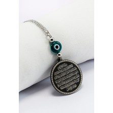 Biuti Yeşil Nazarlı Siyah 316L Paslanmaz Çelik Ayetel Kürsi / Felak Nas Ihlas Araba Dikiz Ayna Süsü