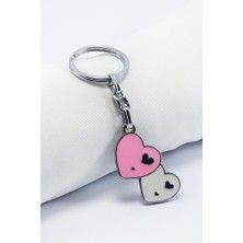 Biuti Pembe Beyaz Metal Kalpli Anahtarlık, Hediyelik Çanta Süsü, Sevgililer Günü Hediyesi