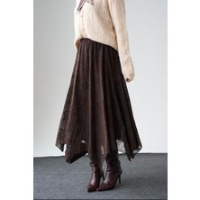 Asimetrik Kesim Şifon Etek – Kahve | Hafif Dokulu, Akışkan Form