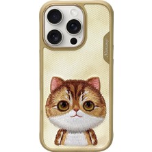 Nimmy iPhone 16 Pro Uyumlu 3D Göz Golden Kedi Detaylı Gerçek Nakış İşlemeli Kabartmalı Big Eyes Kılıf