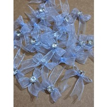 Pratikbox Mini Fiyonk / Gümüş Tek Taşlı / Tül 1cm'lik / Hediyelik / Süsleme / Mavi Renk / 50 Adet