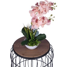 Yapay Çiçek Sitesi Dekoratif Melamin Saksıda Bol Yeşillikli Orkide Tanzimi Açık Pembe