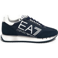 EA7 Unısex Kalın Rahat Taban Logo Desenli Süet Detaylı Lacivert-Beyaz Sneaker 7X000541 AF18609-MB198