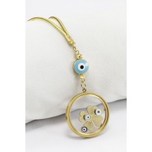 Biuti Gold Renkli Nazarlı Çelik Çerçeveli Yoncalı Fanus Model Dikiz Ayna Süsü, Araba Hediyesi