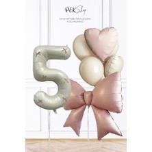 Pekshop Pembe Fiyonk Kurdele Süslü Yaş Balonlu Fiyonk Tema Doğum Günü Balon Seti