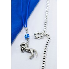 Ennea Art Turkuaz Cam Nazar Boncuğu Üç Boyutlu Metal At Araba Dikiz Ayna Süsü