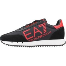 EA7 Unısex Kalın Rahat Taban Logo Desenli Süet Detaylı Siyah-Kırmızı Sneaker 7X000541 AF18609-MZ330