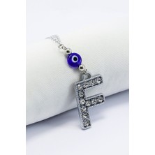 Biuti Gümüş Renkli Kristal Taşlı F Harfi Araba Dikiz Ayna Süsü, Hediyelik Nazar Boncuklu Araba Süsü