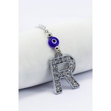 Biuti Kristal Taşlı R Harfi Metalik Renk Araba Dikiz Ayna Süsü, Hediyelik Nazar Boncuklu Araba Süsü