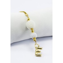 Biuti Incili Bombeli Metal E Harfli Dikiz Ayna Süsü, Kişiye Özel Gold Renkli Yeni Araba Hediyesi