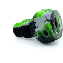 Bıyıklı Tobacco 14MM18MM Uyumlu Silikon Yedek Pipo Haznesi - Kırılmaz Tasarım (Cam Elekli Iç Hazne) - Yeşil/siyah