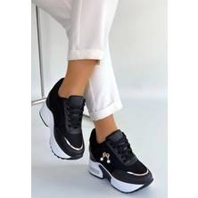 Mg Wody Siyah Cilt Simli Bağcıklı Spor Ayakkabı