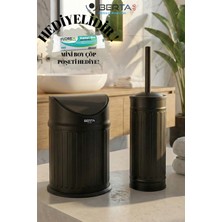 Berta Hijyen Vintage Ikili Banyo Seti Pratik Siyah Çöp Kovası 3lt Tuvalet Fırçası Lüks Model - Çöp Poşeti Hediye!