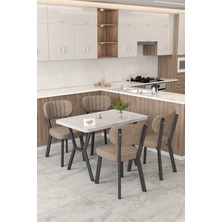 Mygusi Gnr 70X110CM Sabit Beyaz Mutfak Masası Takımı, Yemek Masası, 4 Modern Cappucino Sandalye