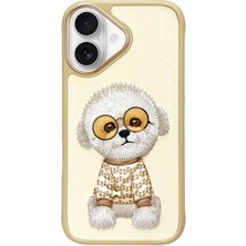 Nimmy iPhone 16 Uyumlu | Gerçek Nakış İşlemeli Gözlük ve Zincir Aksesuarlı 3D Köpekli Kılıf