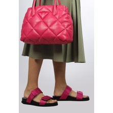 Emporio Armani Kadın Logolu Düz Tabanlı Rahat Günlük Kullanım Pembe Terlik X3P838 XD410-00780