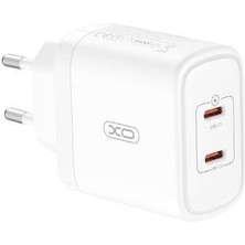 Xo CE08 50W 3A 2 x USB-C Şarj Adaptörü - Akıllı Telefon ve Aksesuar Uyumlu Şarj Başlığı (EU Priz)