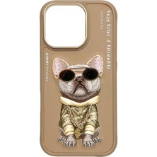 Nimmy iPhone 16 Uyumlu 3D Gerçek Nakış İşlemeli Gözlük Zincir Aksesuarlı Little Hipster Man Köpekli Kılıf