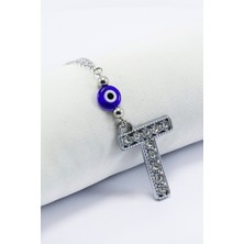 Biuti Kristal Taşlı T Harfi Metalik Renk Araba Dikiz Ayna Süsü, Hediyelik Nazar Boncuklu Araba Süsü