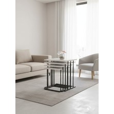 Sofex 4'lü Zigon Sehpa Beyaz Siyah 18 mm Mdf