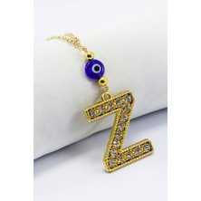 Biuti Gold Renkli Parlak Taşlı Yassı Cam Nazar Boncuklu Z Harfi Araba Dikiz Ayna Süsü, Yeni Araba Hediyesi