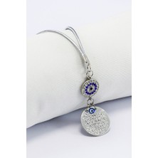 Biuti Gümüş Renkli Metal Ayet'el Kürsi Araba Dikiz Ayna Süsü, Parlak Metal Nazar Boncuklu