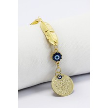 Biuti Metal Yaprak Mineli Nazar Boncuklu Metal Ayet'el Kürsi Araba Dikiz Ayna Süsü