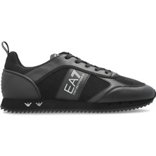 EA7 Erkek Burun ve Topuk Kısımları Deri Detaylı Düz Siyah Sneaker 7X000336 AF18612-MC061