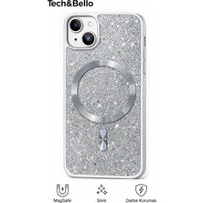 Tech&bello accessories Iphone 15 Uyumlu Kamera Çıkıntılı Darbeye Dayanıklı Simli Kılıf