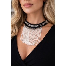 El Yapımı Boncuklu Zincir Detaylı Choker Kolye | Şık ve Modern Tasarım