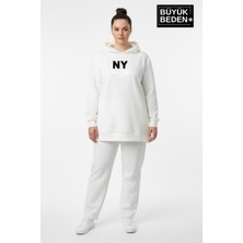 Superlife Büyük Beden Kapşonlu Ny Newyork Baskılı Tunik Ince Sweatshırt  SPR26BTK991-1