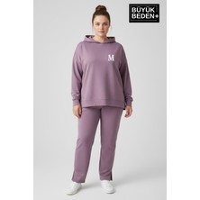 Superlife Büyük Beden Kapşonlu M Baskılı Tunik Ince Sweatshırt  SPR26BTK991-4