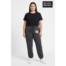 Superlife Kadın Büyük Beden N Logolu Paça Lastikli Rahat Kesim Jogger Ince Eşofman Altı SPR26BEAK951-4